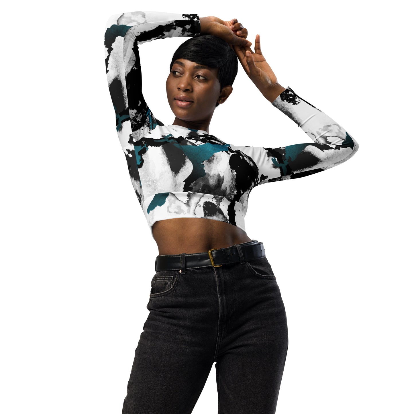 Recyceltes Langarm Crop Top Ocean Black