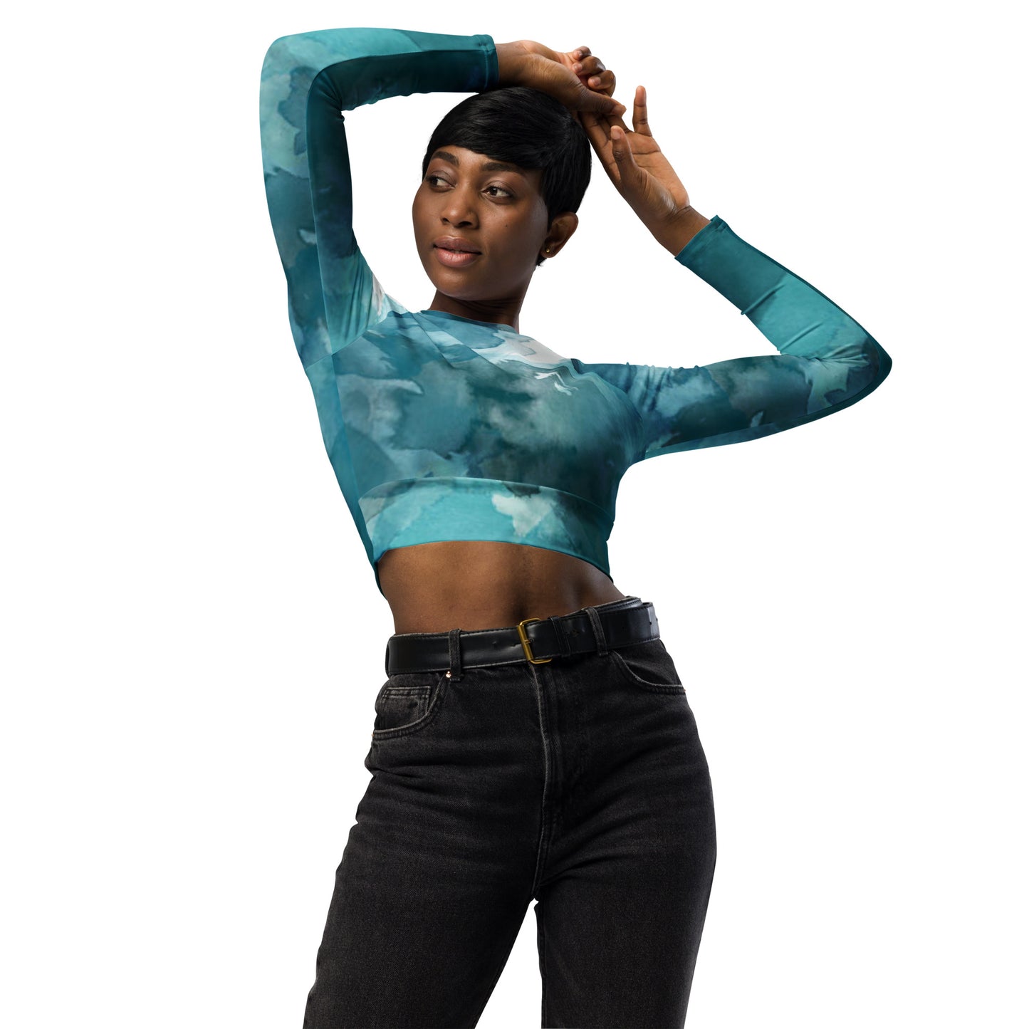 Recyceltes Langarm Crop Top Aquarell Blue